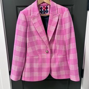 Boden Vibrant Pink Tweed Checkered Blazer, size 10R, never worn